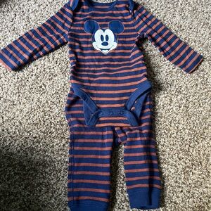 Disney Mickey Mouse Navy and Orange Striped Bodysuit